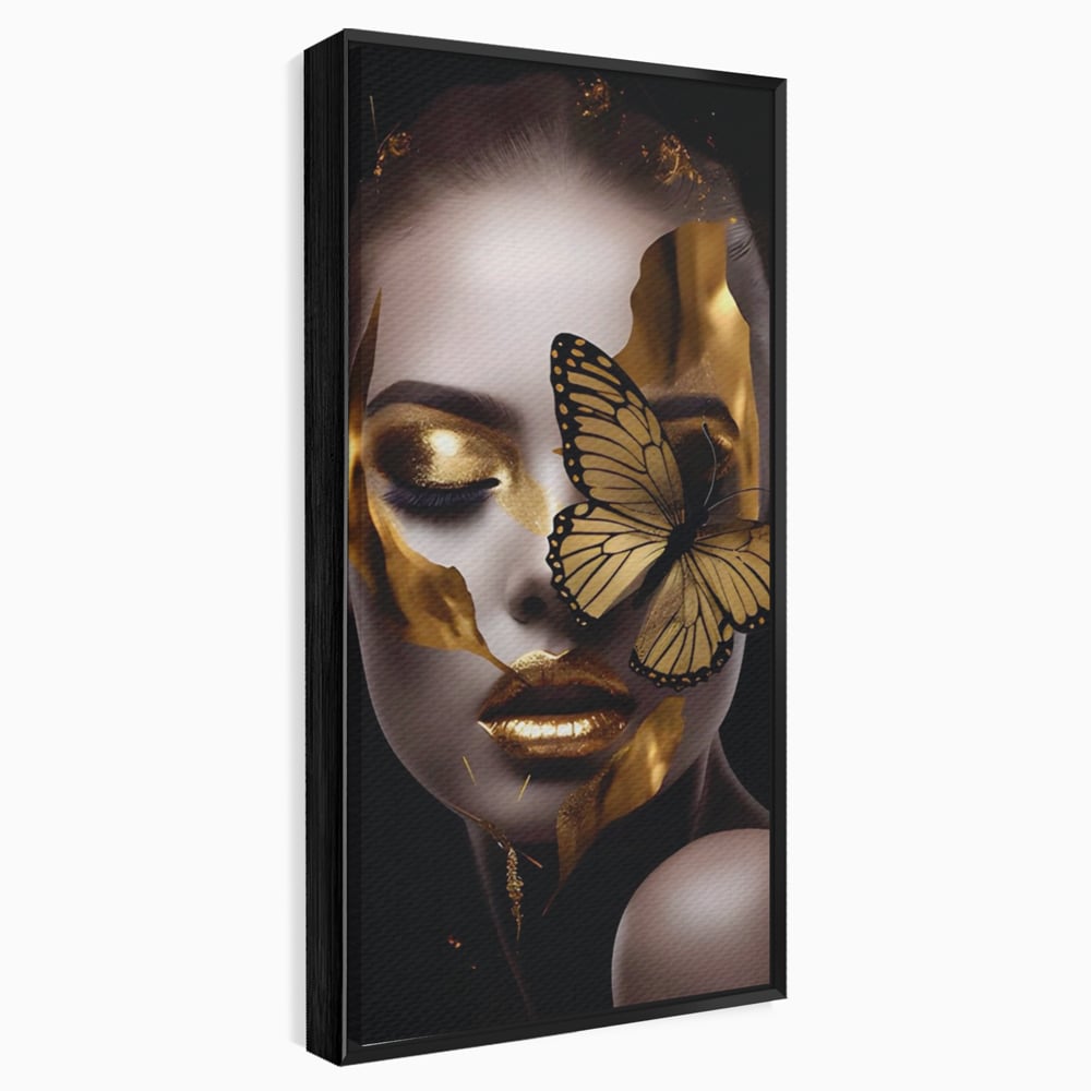 Tablou Canvas Premium LuxCanva® A1433, Fluture De Aur ,  Decorativ, Femeie, Auriu, Living, Culori Vibrante