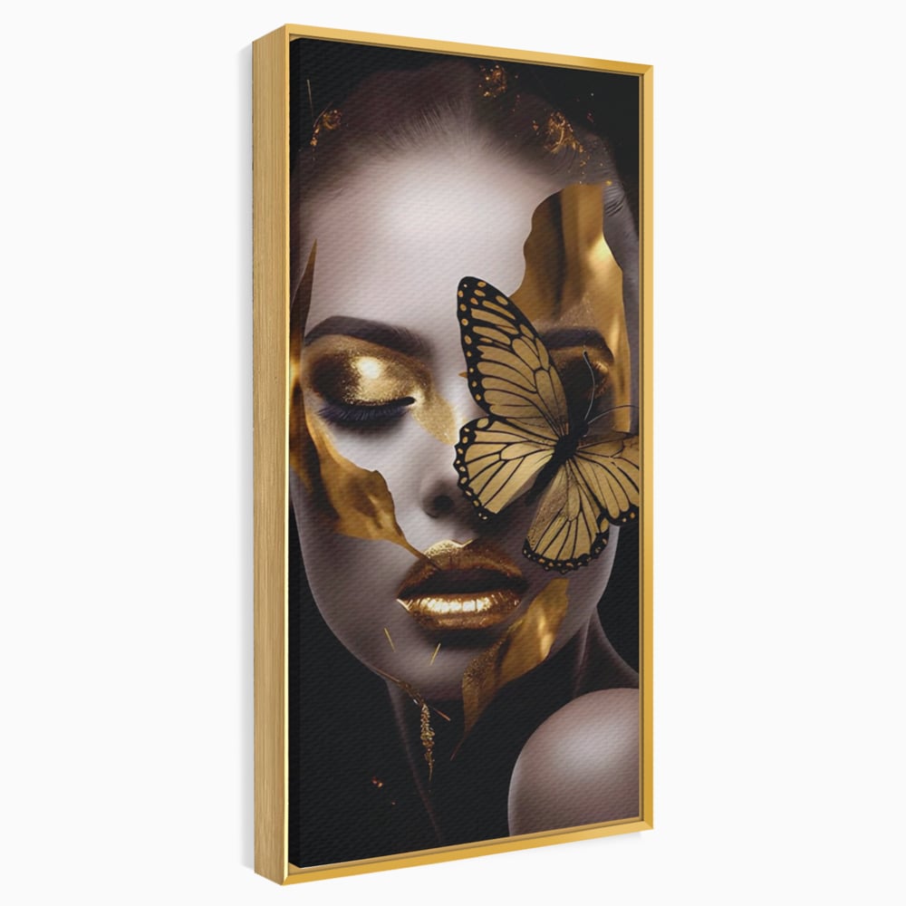 Tablou Canvas Premium LuxCanva® A1433, Fluture De Aur ,  Decorativ, Femeie, Auriu, Living, Culori Vibrante