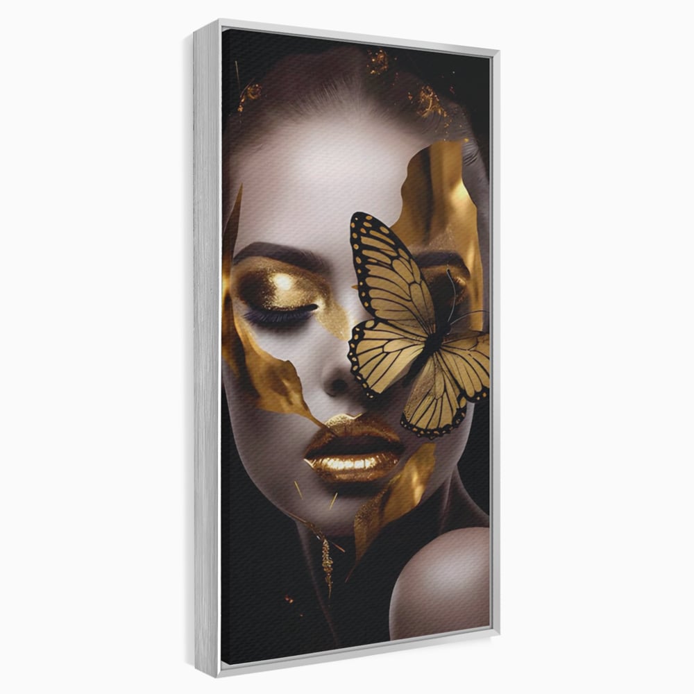 Tablou Canvas Premium LuxCanva® A1433, Fluture De Aur ,  Decorativ, Femeie, Auriu, Living, Culori Vibrante