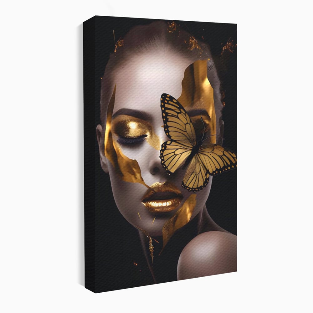 Tablou Canvas Premium LuxCanva® A1433, Fluture De Aur ,  Decorativ, Femeie, Auriu, Living, Culori Vibrante