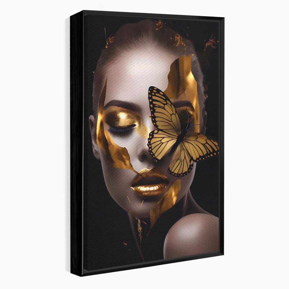 Tablou Canvas Premium LuxCanva® A1433, Fluture De Aur ,  Decorativ, Femeie, Auriu, Living, Culori Vibrante