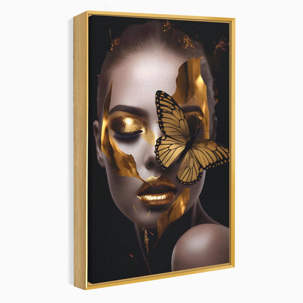 Tablou Canvas Premium LuxCanva® A1433, Fluture De Aur ,  Decorativ, Femeie, Auriu, Living, Culori Vibrante