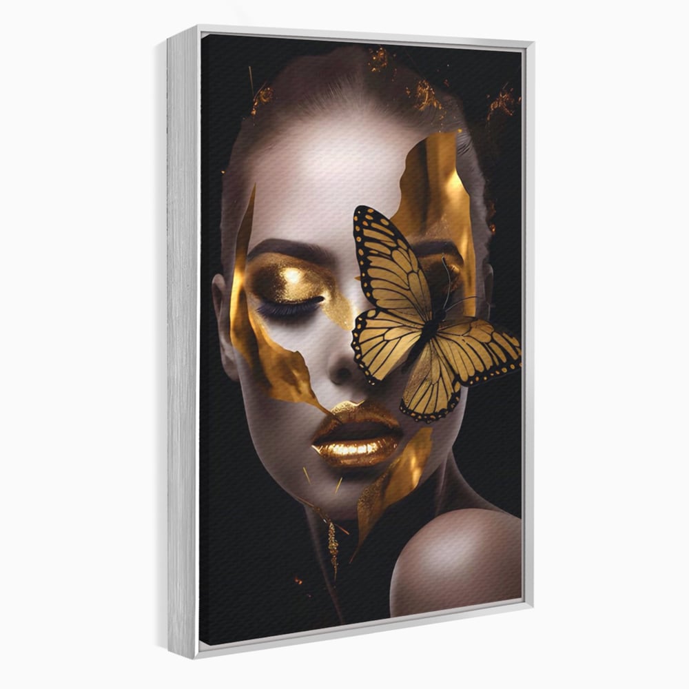 Tablou Canvas Premium LuxCanva® A1433, Fluture De Aur ,  Decorativ, Femeie, Auriu, Living, Culori Vibrante