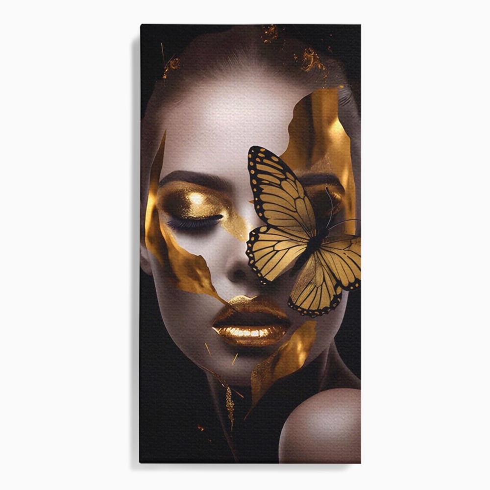 Tablou Canvas Premium LuxCanva® A1433, Fluture De Aur ,  Decorativ, Femeie, Auriu, Living, Culori Vibrante