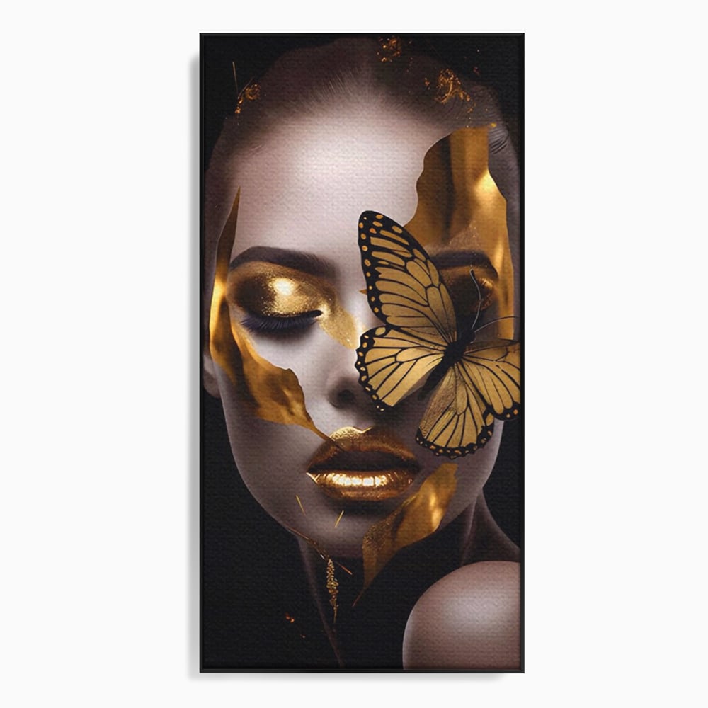 Tablou Canvas Premium LuxCanva® A1433, Fluture De Aur ,  Decorativ, Femeie, Auriu, Living, Culori Vibrante