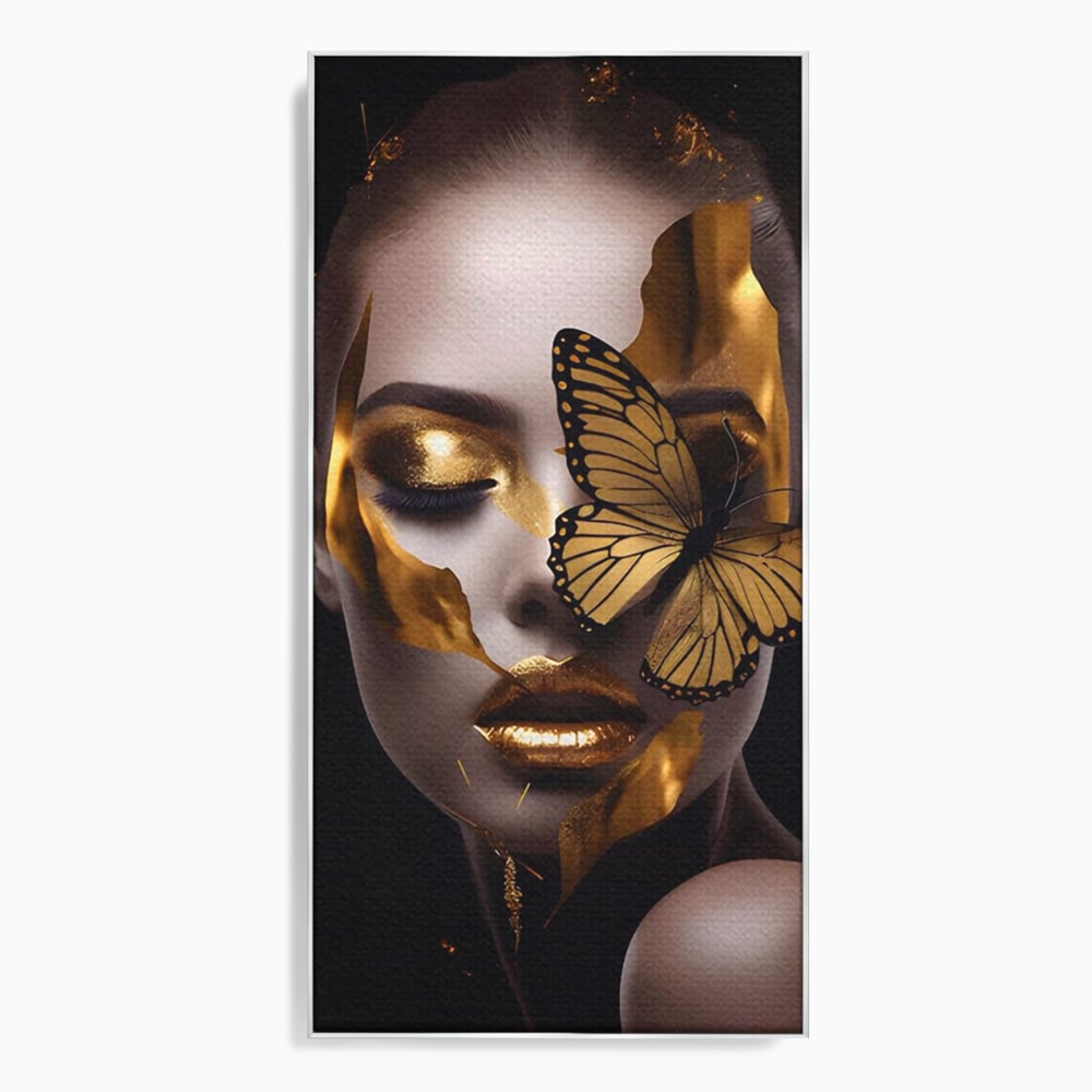 Tablou Canvas Premium LuxCanva® A1433, Fluture De Aur ,  Decorativ, Femeie, Auriu, Living, Culori Vibrante