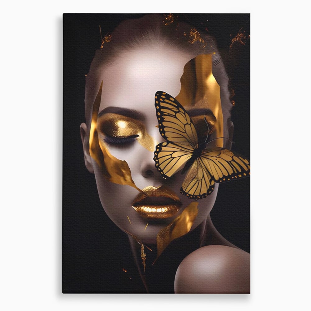 Tablou Canvas Premium LuxCanva® A1433, Fluture De Aur ,  Decorativ, Femeie, Auriu, Living, Culori Vibrante