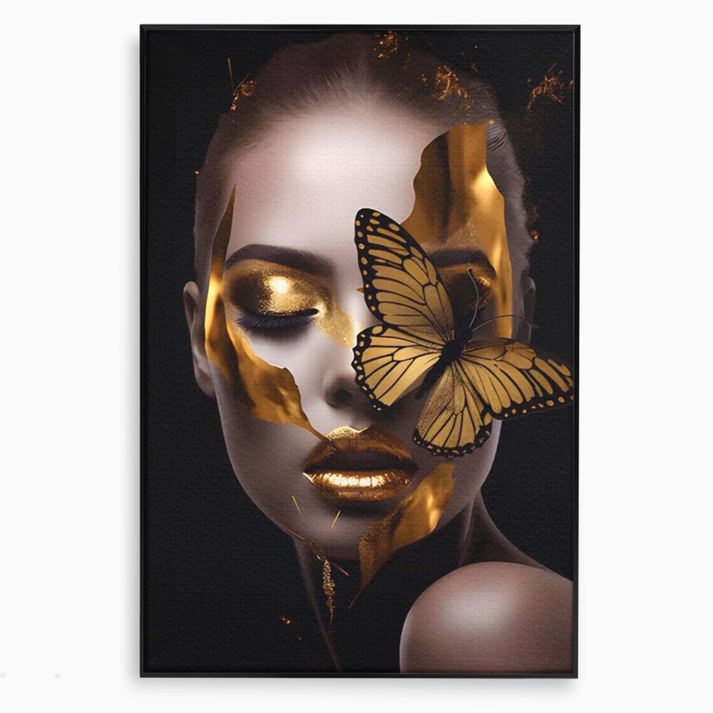 Tablou Canvas Premium LuxCanva® A1433, Fluture De Aur ,  Decorativ, Femeie, Auriu, Living, Culori Vibrante