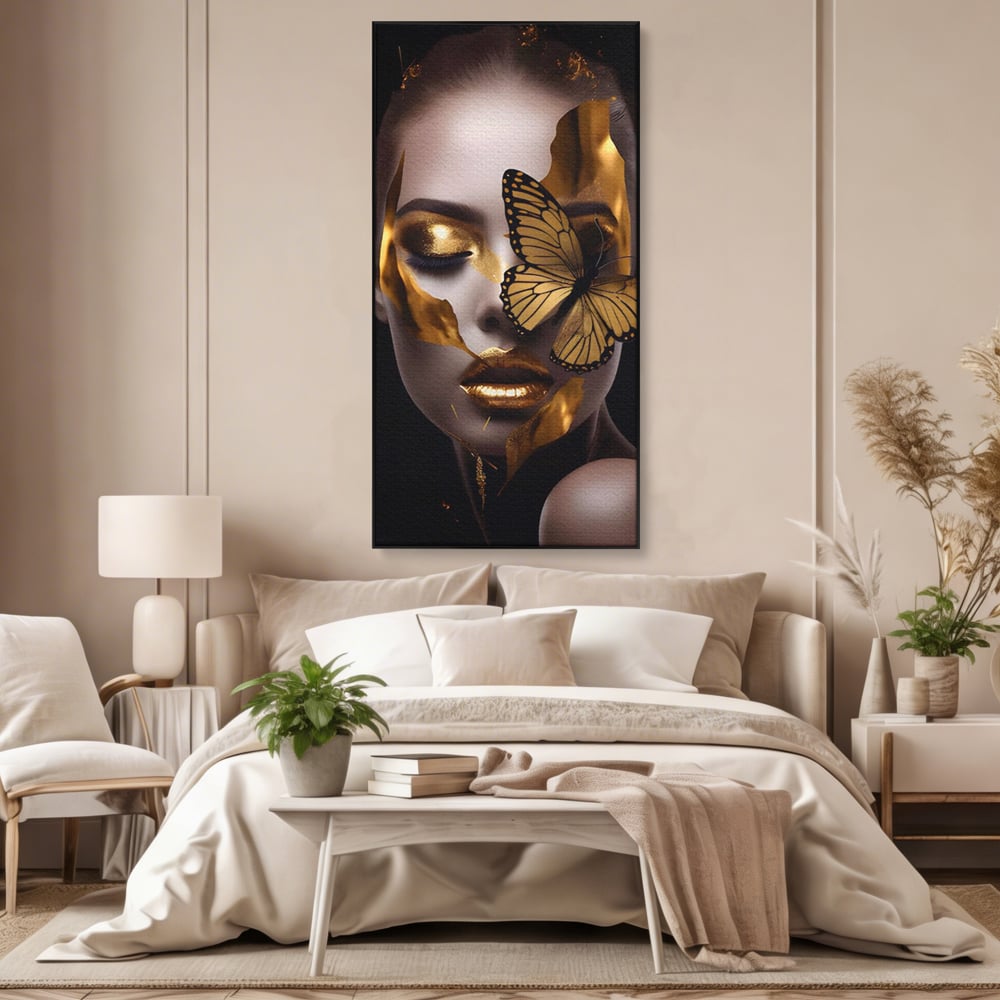Tablou Canvas Premium LuxCanva® A1433, Fluture De Aur ,  Decorativ, Femeie, Auriu, Living, Culori Vibrante