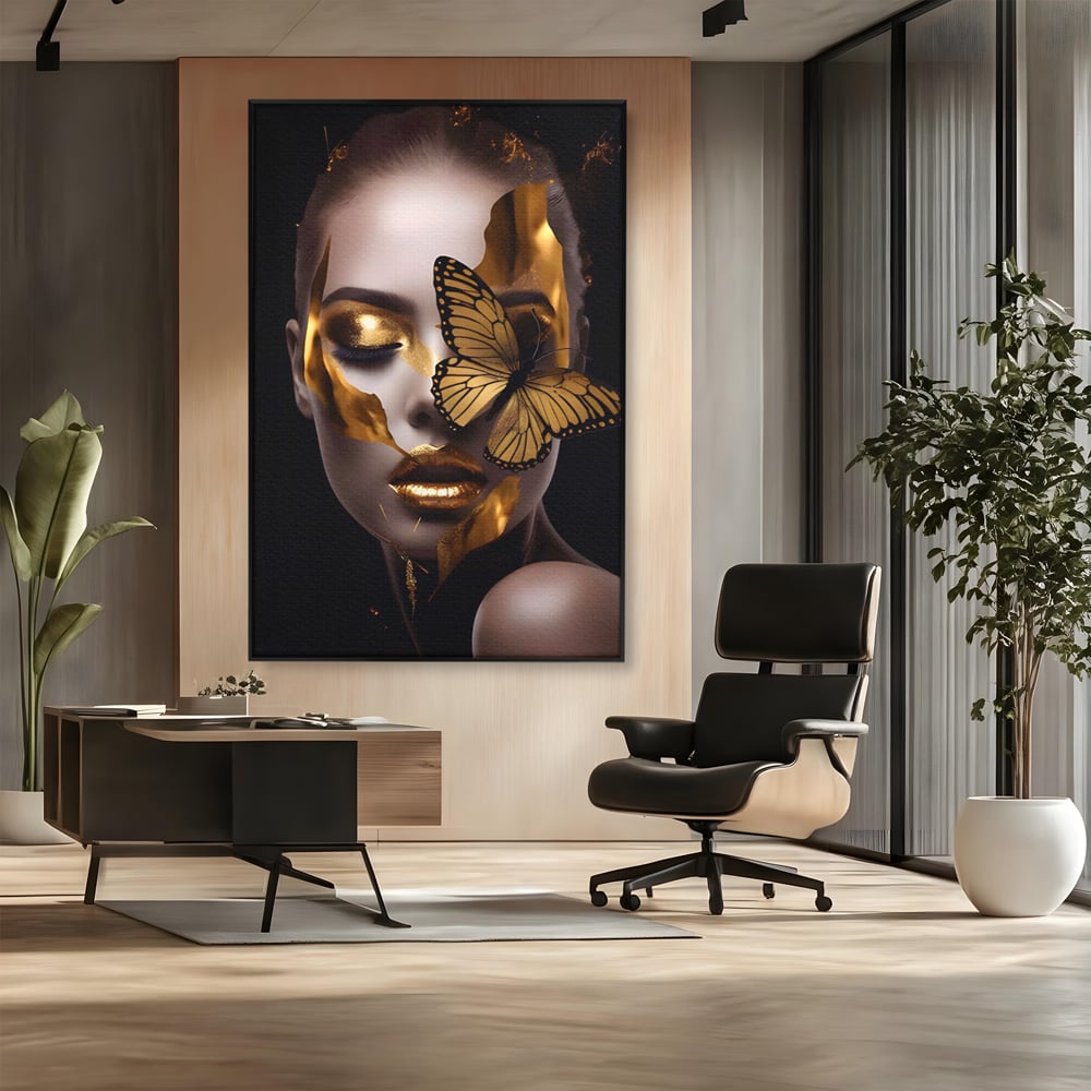 Tablou Canvas Premium LuxCanva® A1433, Fluture De Aur ,  Decorativ, Femeie, Auriu, Living, Culori Vibrante