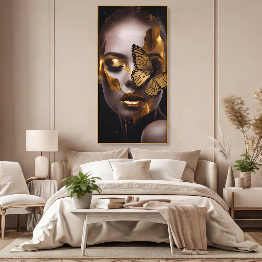 Tablou Canvas Premium LuxCanva® A1433, Fluture De Aur ,  Decorativ, Femeie, Auriu, Living, Culori Vibrante