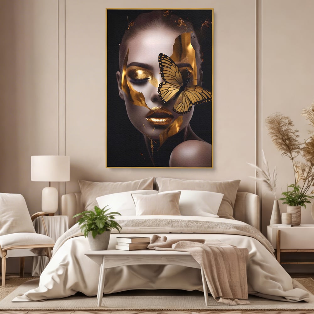 Tablou Canvas Premium LuxCanva® A1433, Fluture De Aur ,  Decorativ, Femeie, Auriu, Living, Culori Vibrante