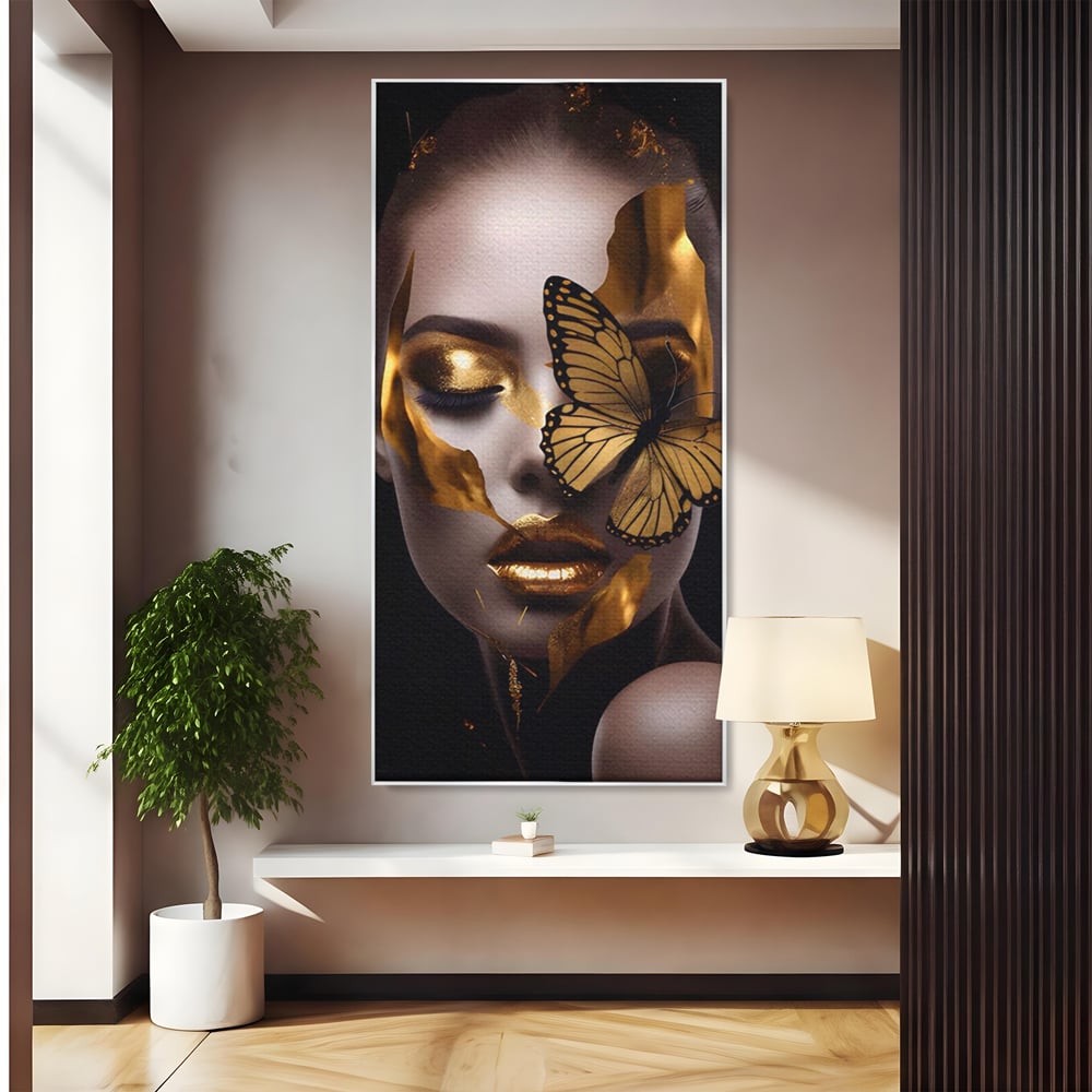 Tablou Canvas Premium LuxCanva® A1433, Fluture De Aur ,  Decorativ, Femeie, Auriu, Living, Culori Vibrante