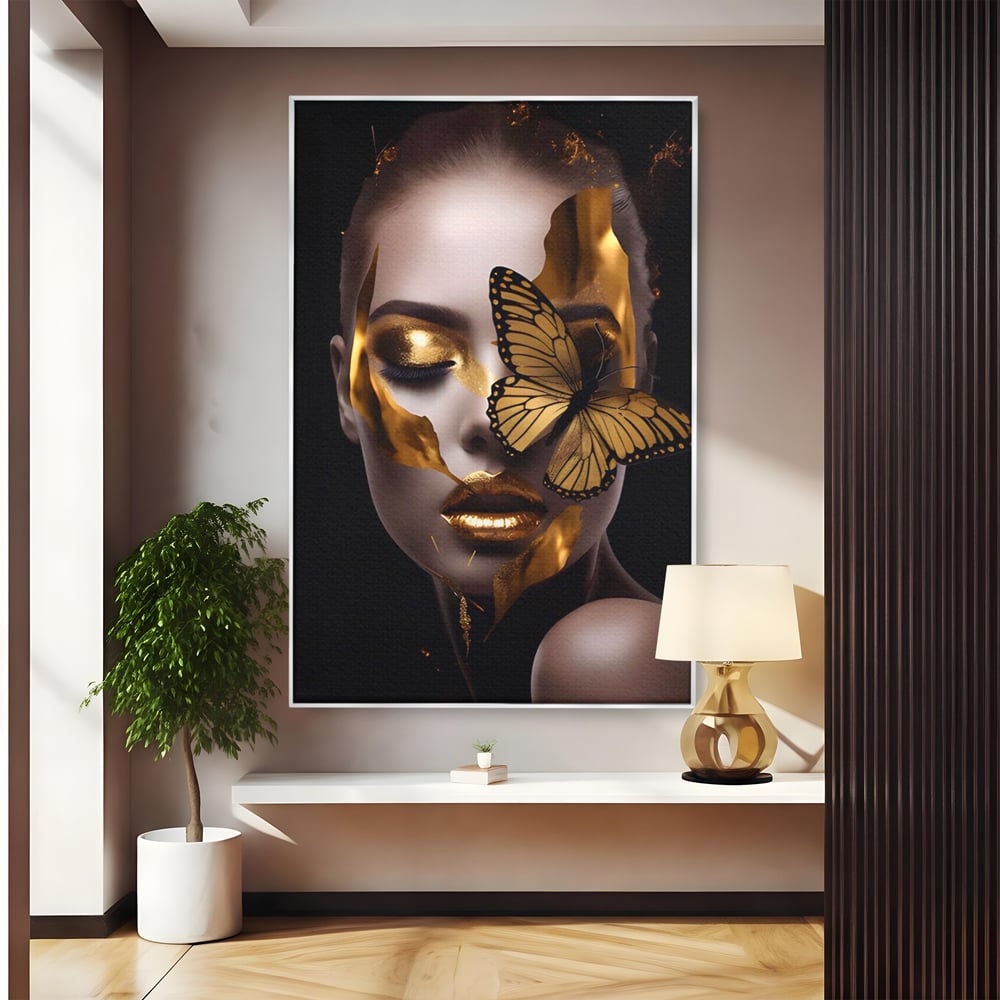 Tablou Canvas Premium LuxCanva® A1433, Fluture De Aur ,  Decorativ, Femeie, Auriu, Living, Culori Vibrante