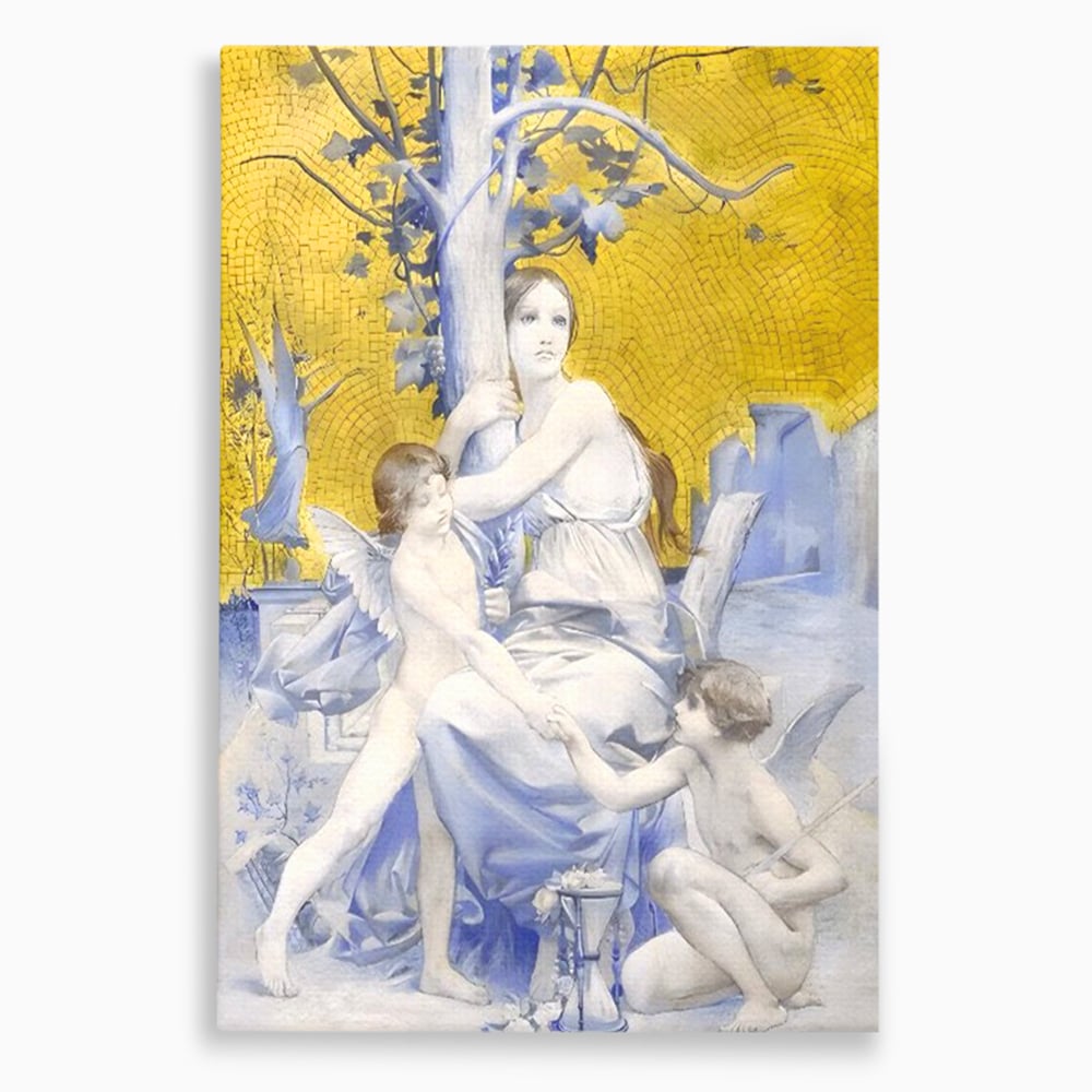 Tablou Canvas Premium LuxCanva® A1435, Gradina Edenului , Decorativ, Ingeri, Copac, Mama, Dormitor, Culori Vibrante