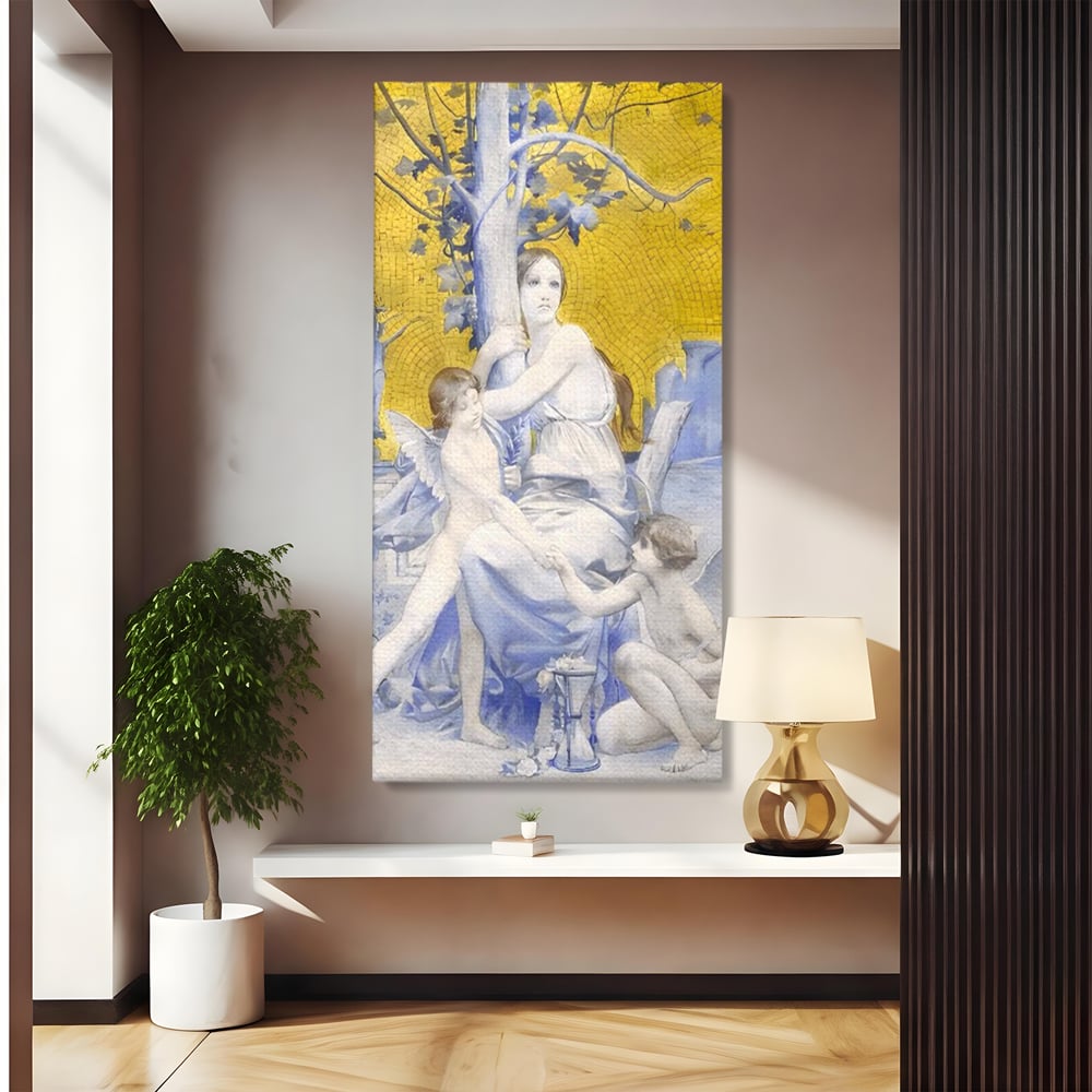 Tablou Canvas Premium LuxCanva® A1435, Gradina Edenului , Decorativ, Ingeri, Copac, Mama, Dormitor, Culori Vibrante