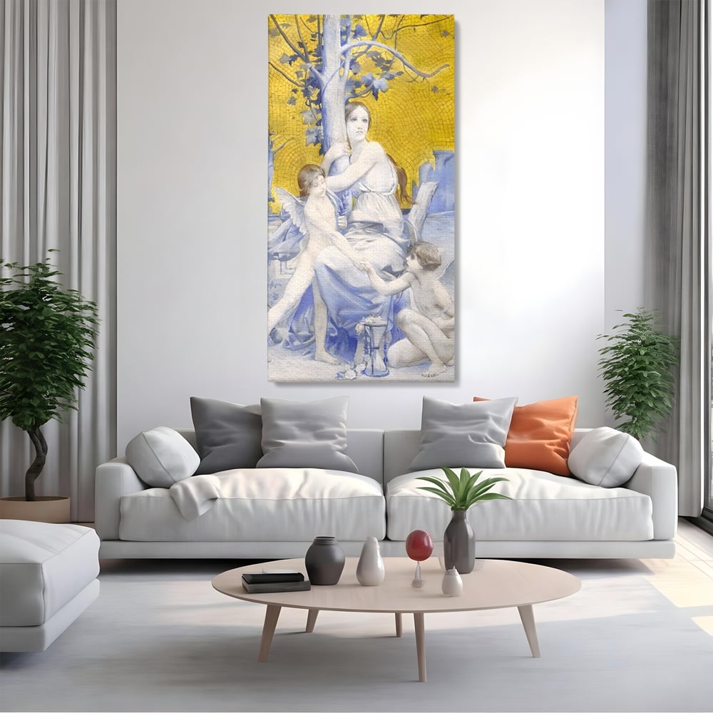 Tablou Canvas Premium LuxCanva® A1435, Gradina Edenului , Decorativ, Ingeri, Copac, Mama, Dormitor, Culori Vibrante