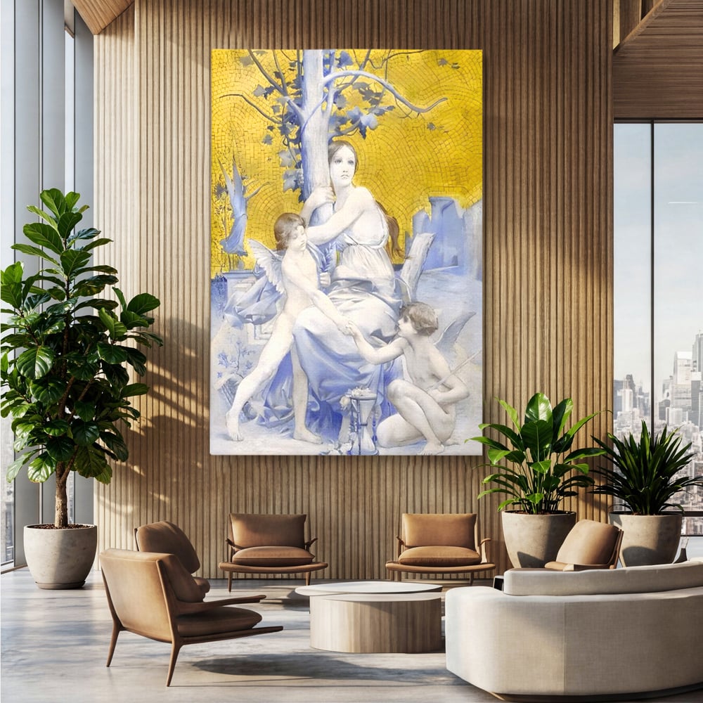 Tablou Canvas Premium LuxCanva® A1435, Gradina Edenului , Decorativ, Ingeri, Copac, Mama, Dormitor, Culori Vibrante