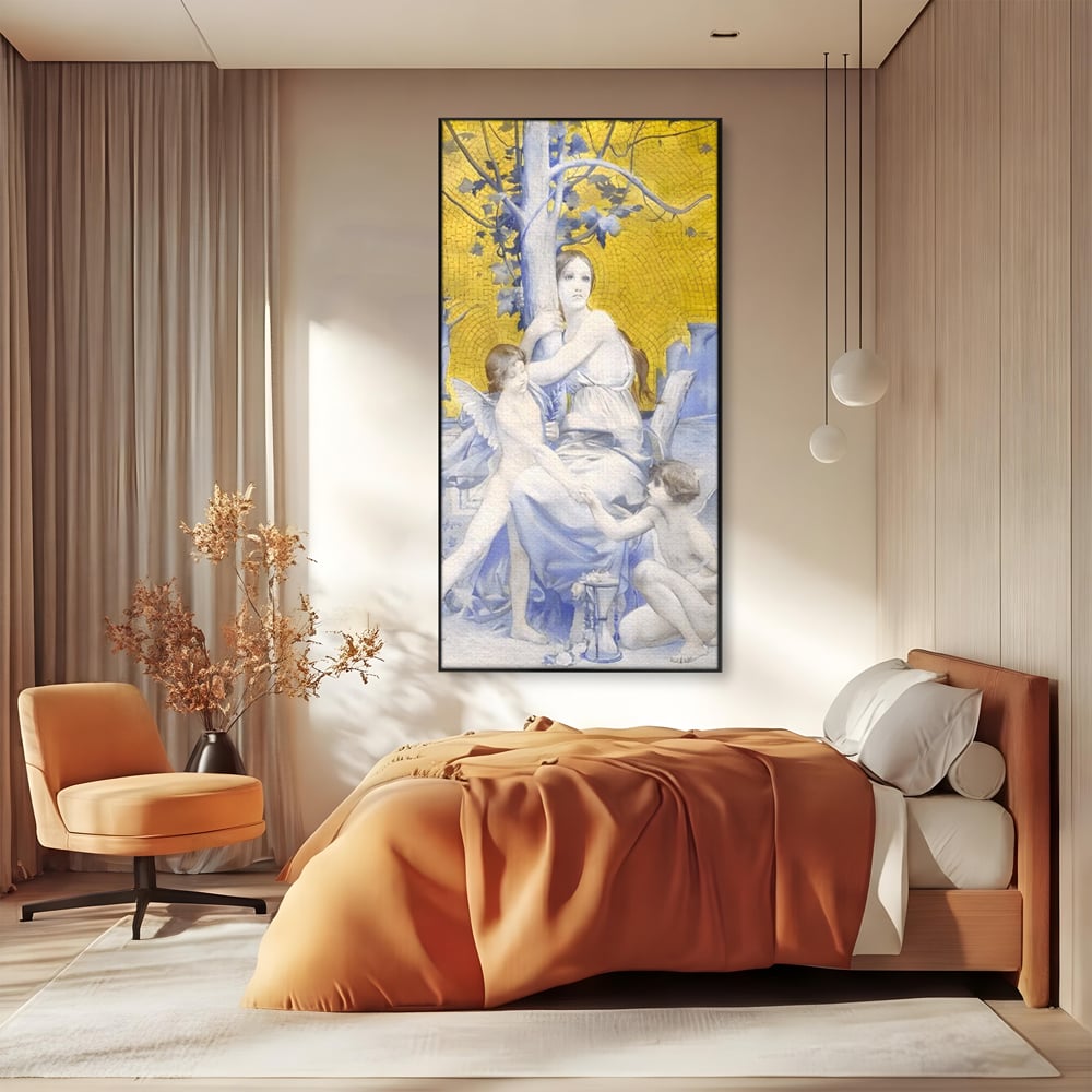 Tablou Canvas Premium LuxCanva® A1435, Gradina Edenului , Decorativ, Ingeri, Copac, Mama, Dormitor, Culori Vibrante