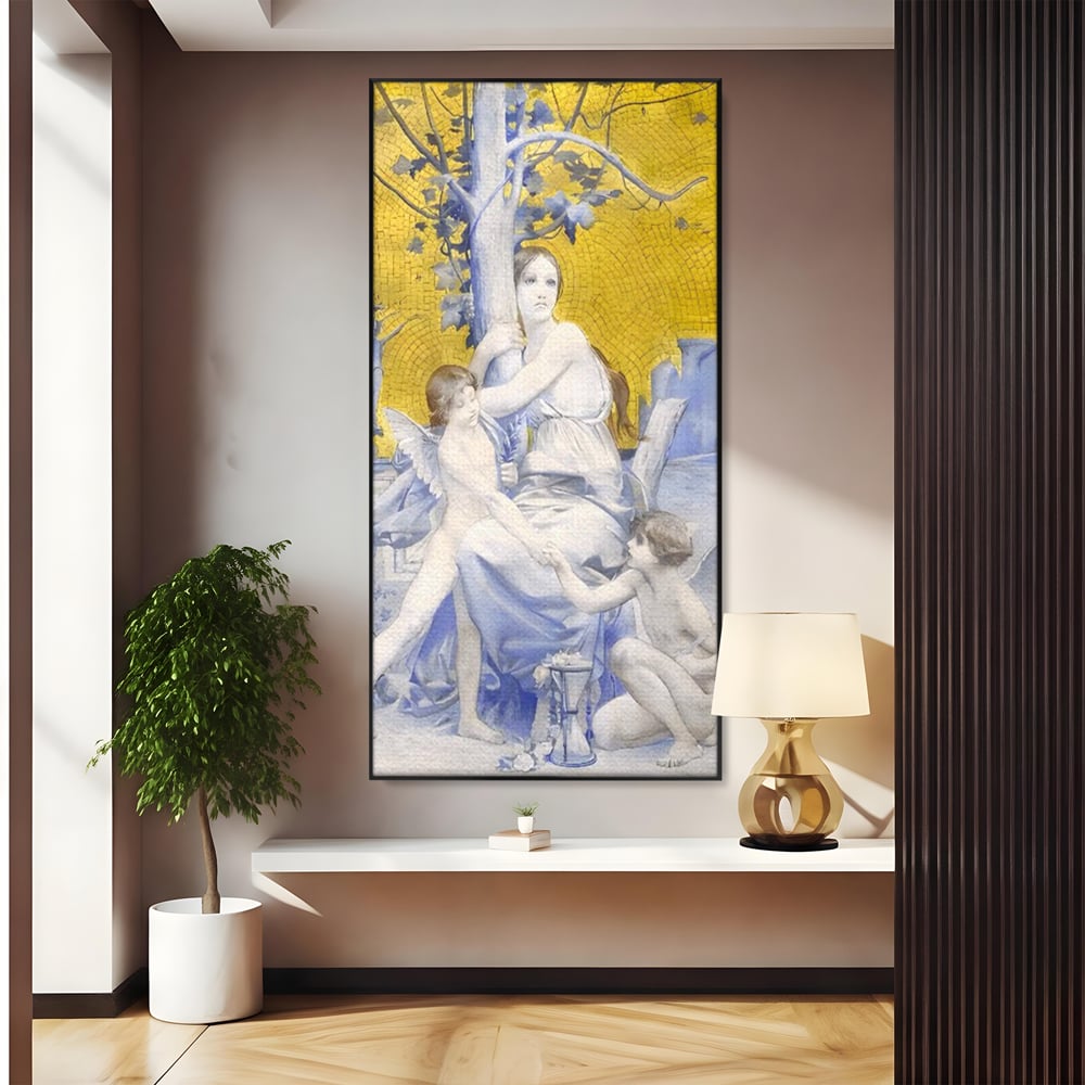 Tablou Canvas Premium LuxCanva® A1435, Gradina Edenului , Decorativ, Ingeri, Copac, Mama, Dormitor, Culori Vibrante