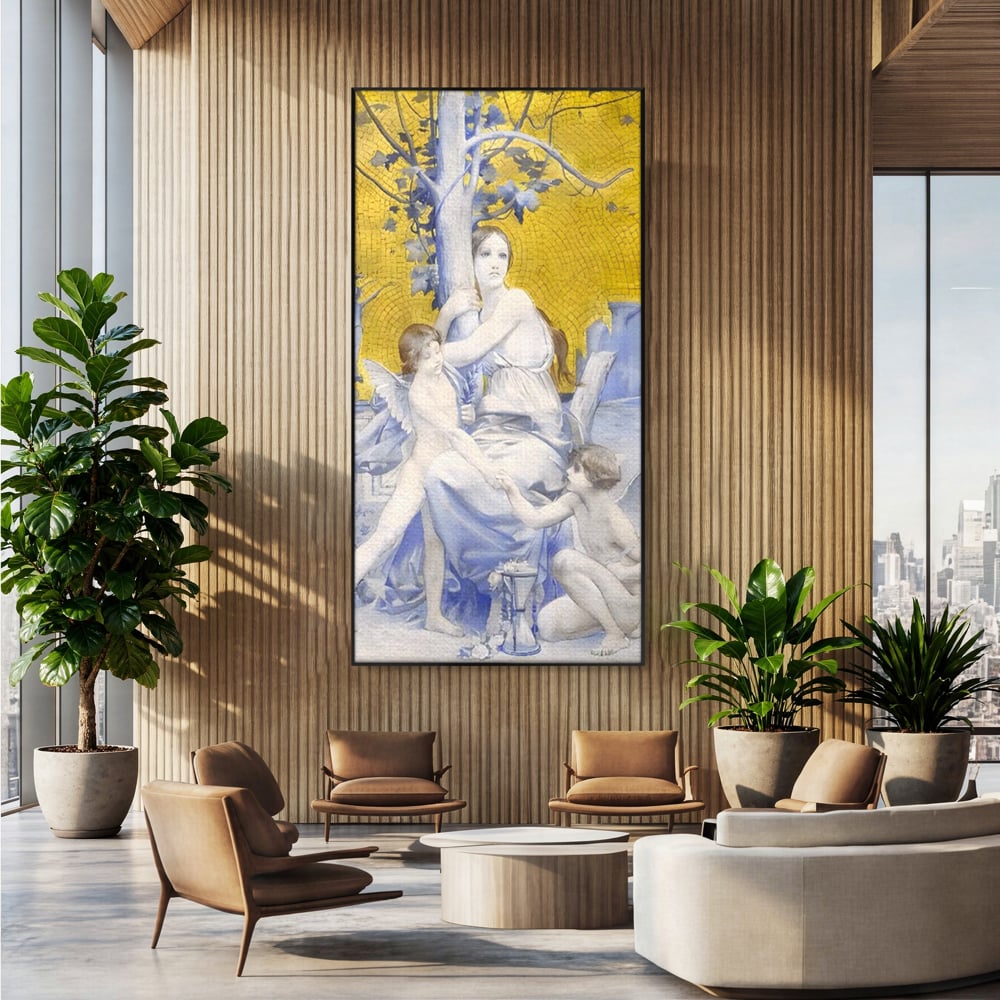 Tablou Canvas Premium LuxCanva® A1435, Gradina Edenului , Decorativ, Ingeri, Copac, Mama, Dormitor, Culori Vibrante