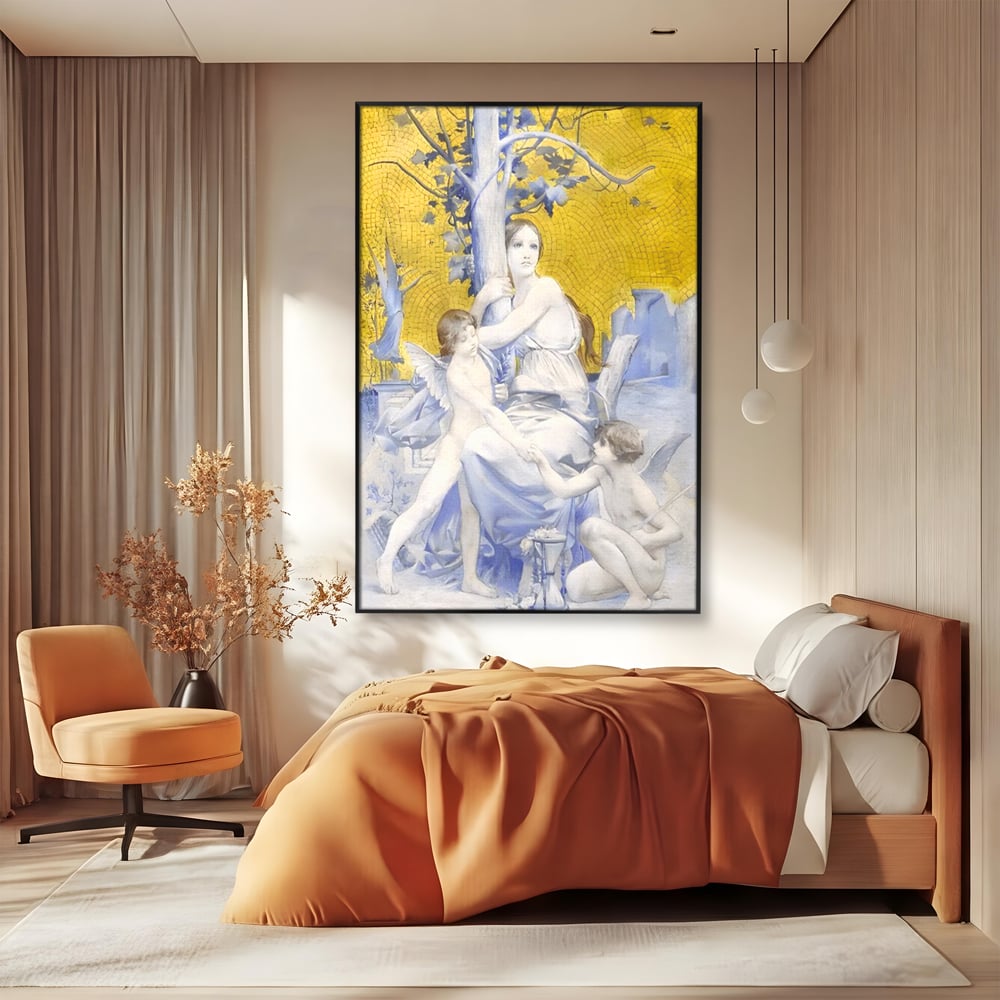 Tablou Canvas Premium LuxCanva® A1435, Gradina Edenului , Decorativ, Ingeri, Copac, Mama, Dormitor, Culori Vibrante
