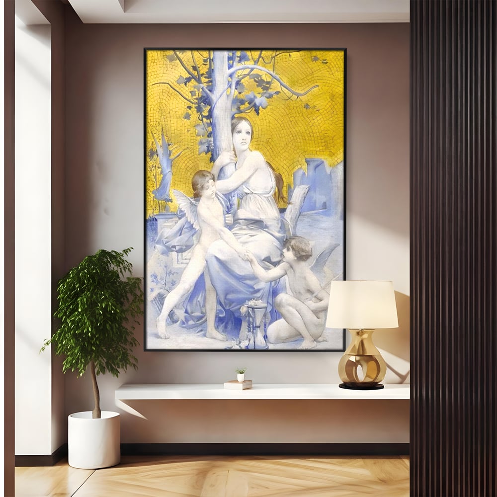Tablou Canvas Premium LuxCanva® A1435, Gradina Edenului , Decorativ, Ingeri, Copac, Mama, Dormitor, Culori Vibrante
