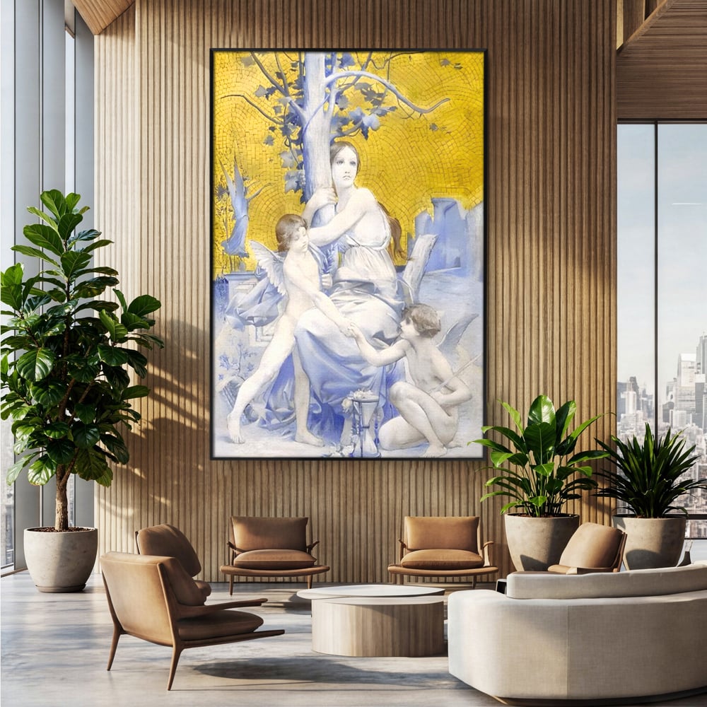 Tablou Canvas Premium LuxCanva® A1435, Gradina Edenului , Decorativ, Ingeri, Copac, Mama, Dormitor, Culori Vibrante