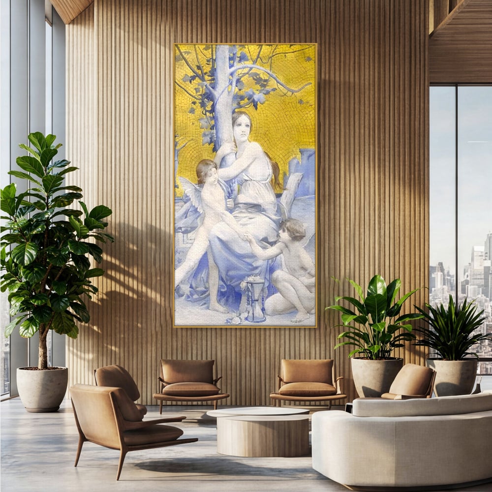 Tablou Canvas Premium LuxCanva® A1435, Gradina Edenului , Decorativ, Ingeri, Copac, Mama, Dormitor, Culori Vibrante