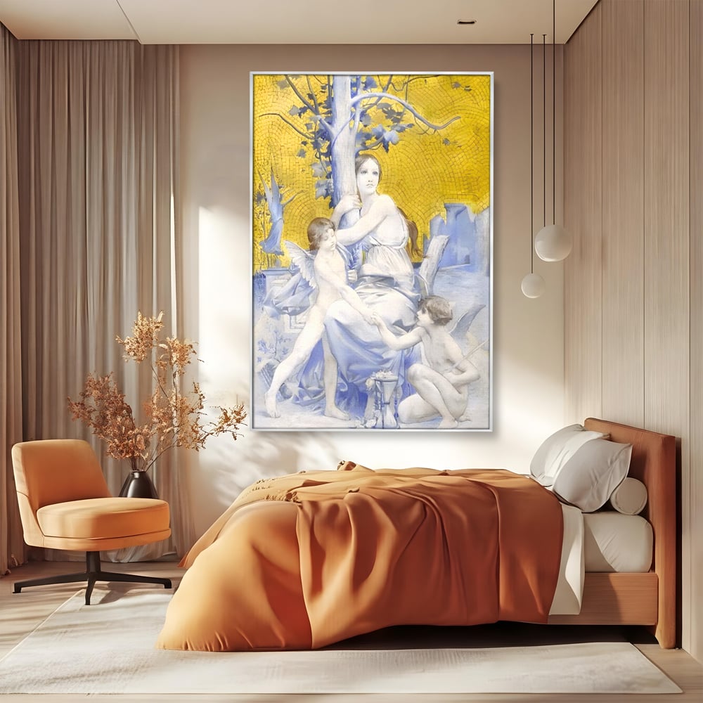Tablou Canvas Premium LuxCanva® A1435, Gradina Edenului , Decorativ, Ingeri, Copac, Mama, Dormitor, Culori Vibrante
