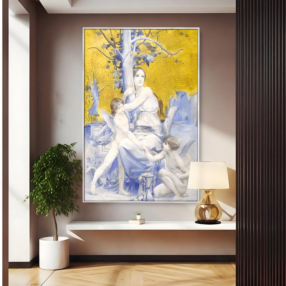Tablou Canvas Premium LuxCanva® A1435, Gradina Edenului , Decorativ, Ingeri, Copac, Mama, Dormitor, Culori Vibrante