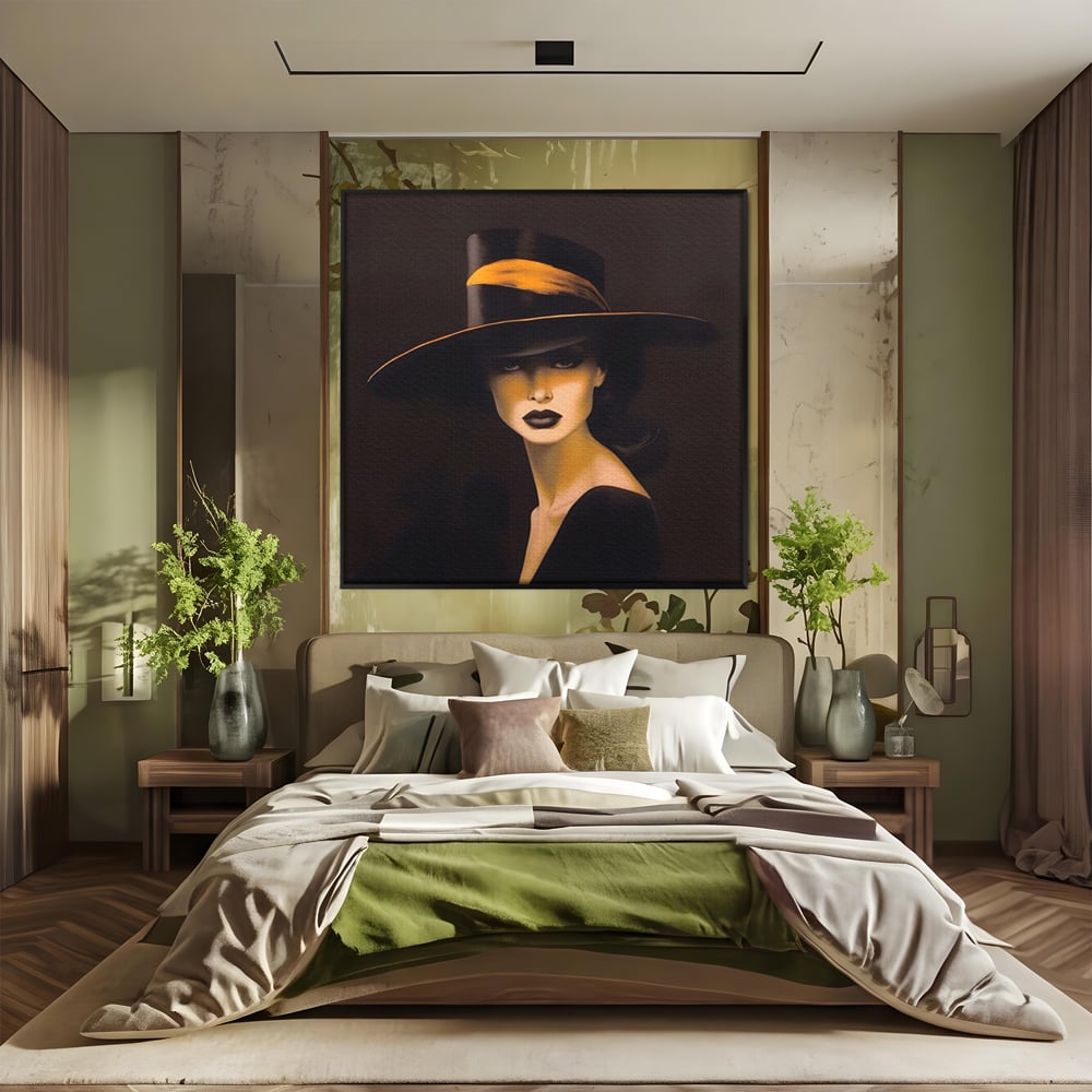 Tablou Canvas Premium LuxCanva® A1438, The Mysterious Lady , Decorativ, Femeie, Mister, Senzualitate, Privire, Living, Culori Vibrante