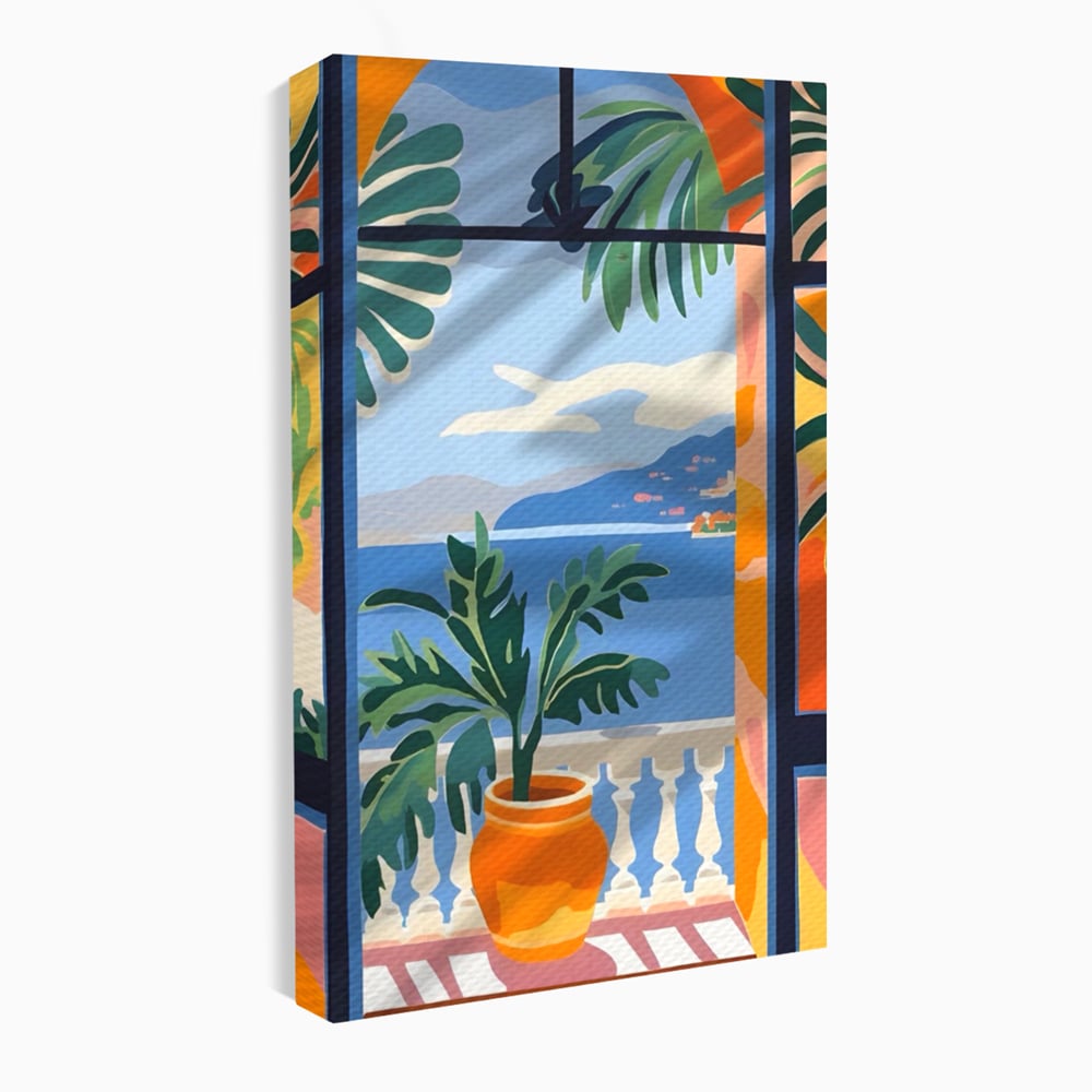 Tablou Canvas Premium LuxCanva® A1439, Summer View , Decorativ, Colorat, Vara, Priveliste, Geam, Living, Culori Vibrante