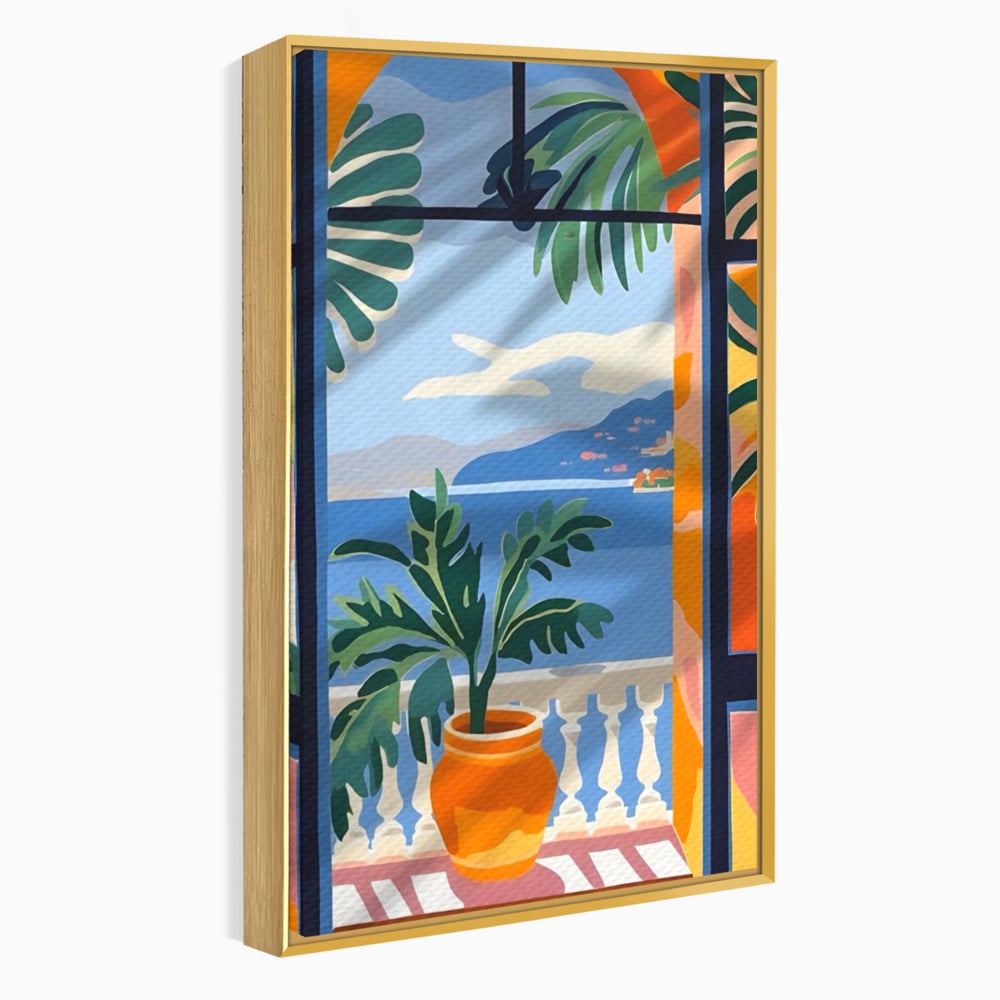 Tablou Canvas Premium LuxCanva® A1439, Summer View , Decorativ, Colorat, Vara, Priveliste, Geam, Living, Culori Vibrante