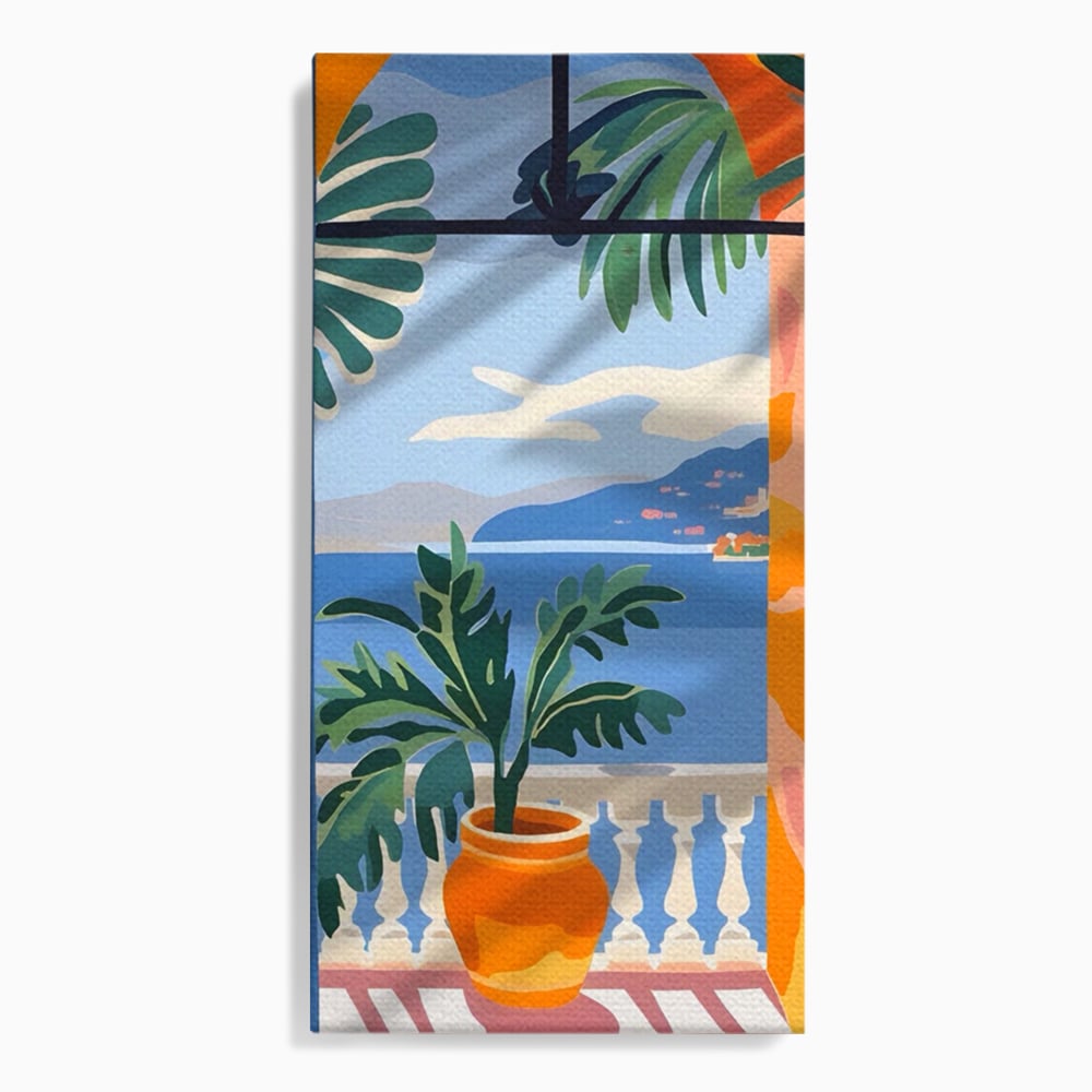 Tablou Canvas Premium LuxCanva® A1439, Summer View , Decorativ, Colorat, Vara, Priveliste, Geam, Living, Culori Vibrante