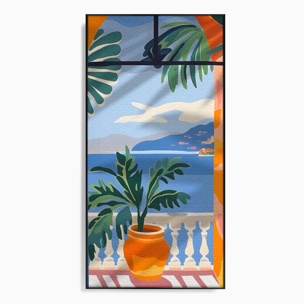 Tablou Canvas Premium LuxCanva® A1439, Summer View , Decorativ, Colorat, Vara, Priveliste, Geam, Living, Culori Vibrante