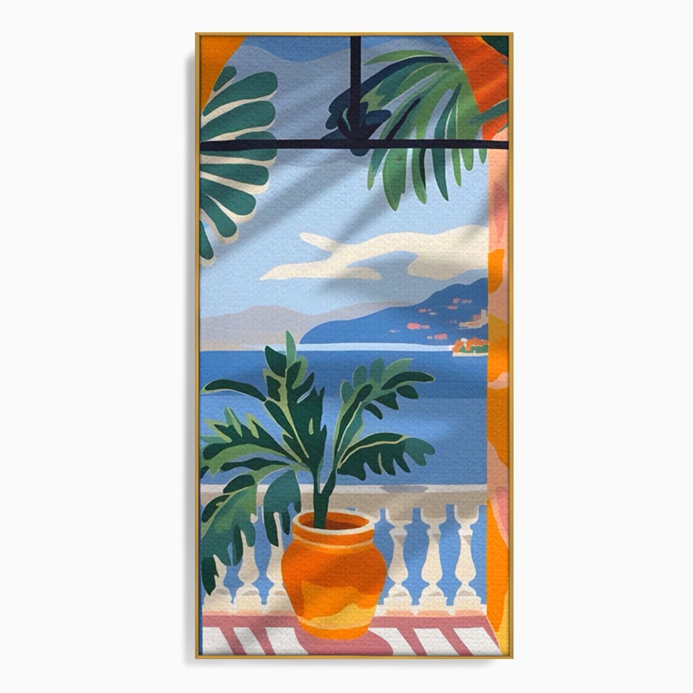 Tablou Canvas Premium LuxCanva® A1439, Summer View , Decorativ, Colorat, Vara, Priveliste, Geam, Living, Culori Vibrante