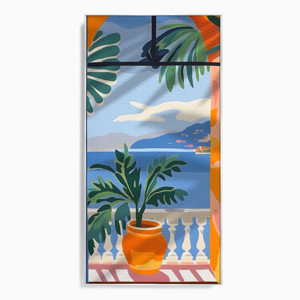 Tablou Canvas Premium LuxCanva® A1439, Summer View , Decorativ, Colorat, Vara, Priveliste, Geam, Living, Culori Vibrante