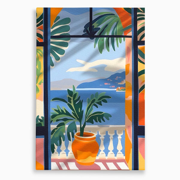 Tablou Canvas Premium LuxCanva® A1439, Summer View , Decorativ, Colorat, Vara, Priveliste, Geam, Living, Culori Vibrante