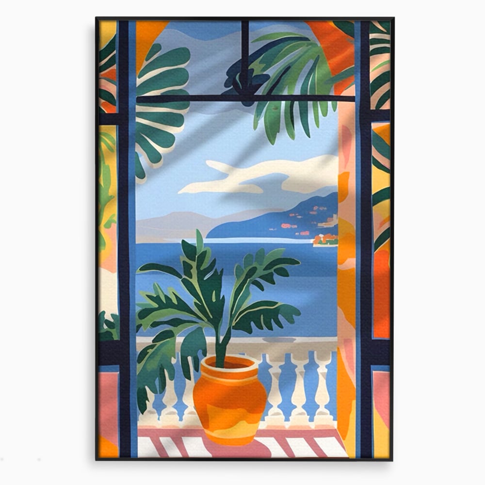Tablou Canvas Premium LuxCanva® A1439, Summer View , Decorativ, Colorat, Vara, Priveliste, Geam, Living, Culori Vibrante