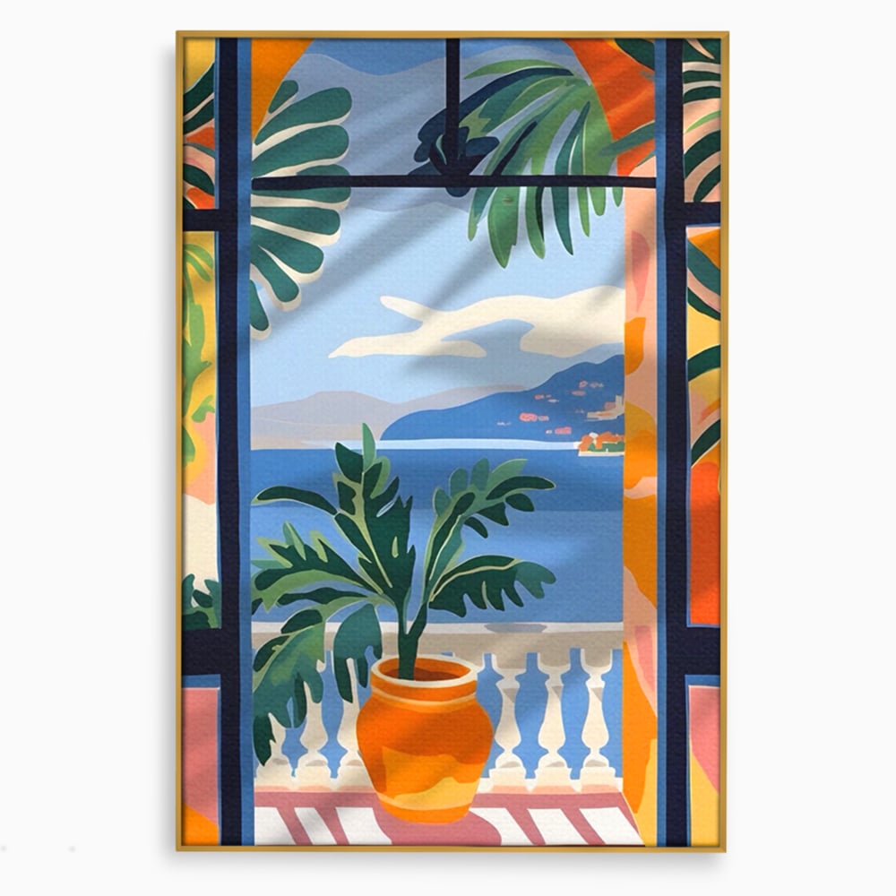 Tablou Canvas Premium LuxCanva® A1439, Summer View , Decorativ, Colorat, Vara, Priveliste, Geam, Living, Culori Vibrante