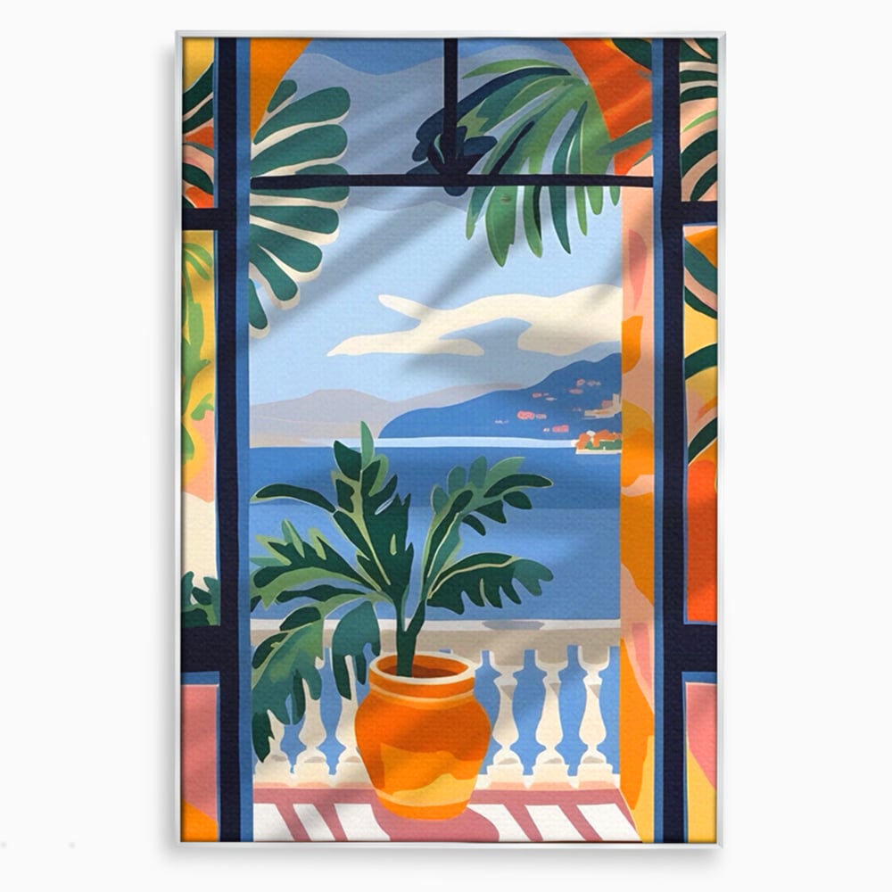 Tablou Canvas Premium LuxCanva® A1439, Summer View , Decorativ, Colorat, Vara, Priveliste, Geam, Living, Culori Vibrante