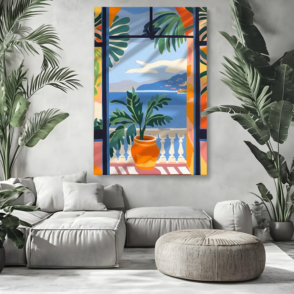Tablou Canvas Premium LuxCanva® A1439, Summer View , Decorativ, Colorat, Vara, Priveliste, Geam, Living, Culori Vibrante