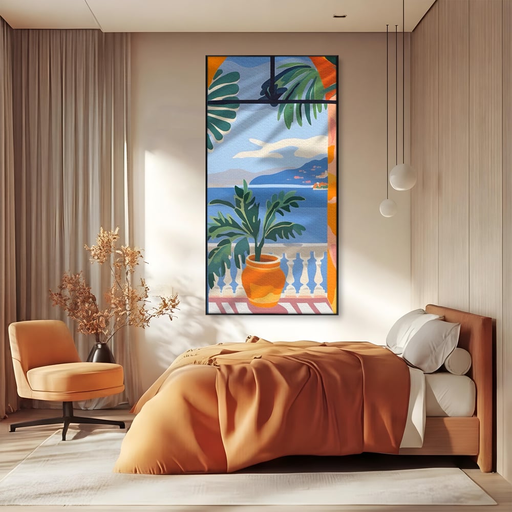 Tablou Canvas Premium LuxCanva® A1439, Summer View , Decorativ, Colorat, Vara, Priveliste, Geam, Living, Culori Vibrante