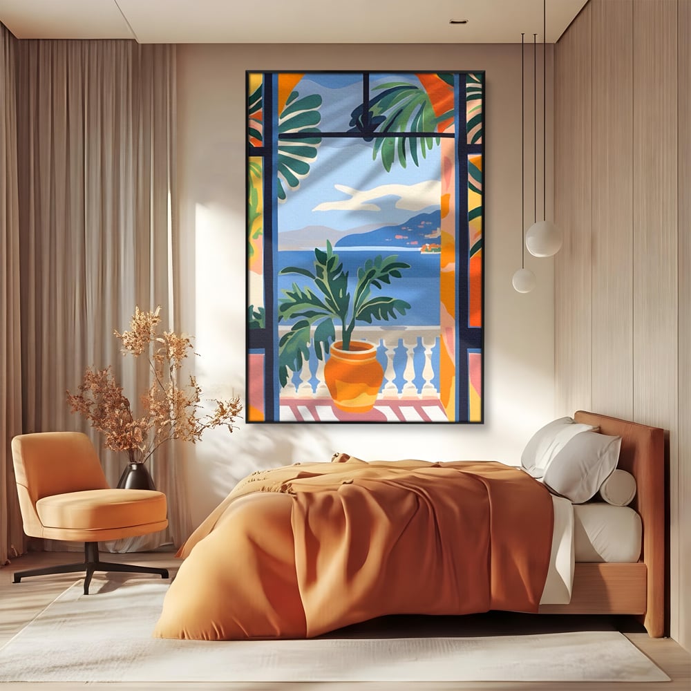 Tablou Canvas Premium LuxCanva® A1439, Summer View , Decorativ, Colorat, Vara, Priveliste, Geam, Living, Culori Vibrante