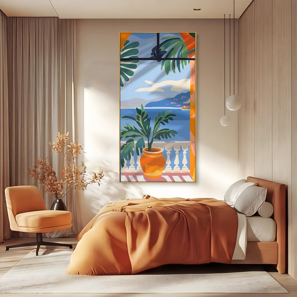Tablou Canvas Premium LuxCanva® A1439, Summer View , Decorativ, Colorat, Vara, Priveliste, Geam, Living, Culori Vibrante