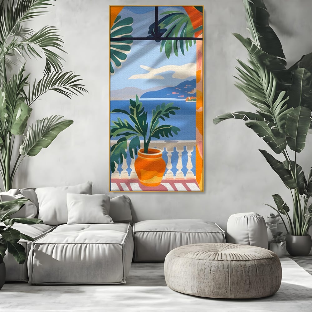 Tablou Canvas Premium LuxCanva® A1439, Summer View , Decorativ, Colorat, Vara, Priveliste, Geam, Living, Culori Vibrante