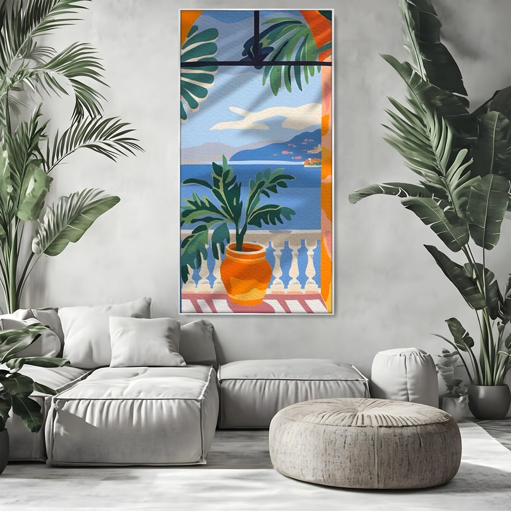 Tablou Canvas Premium LuxCanva® A1439, Summer View , Decorativ, Colorat, Vara, Priveliste, Geam, Living, Culori Vibrante