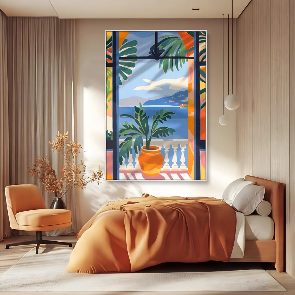 Tablou Canvas Premium LuxCanva® A1439, Summer View , Decorativ, Colorat, Vara, Priveliste, Geam, Living, Culori Vibrante