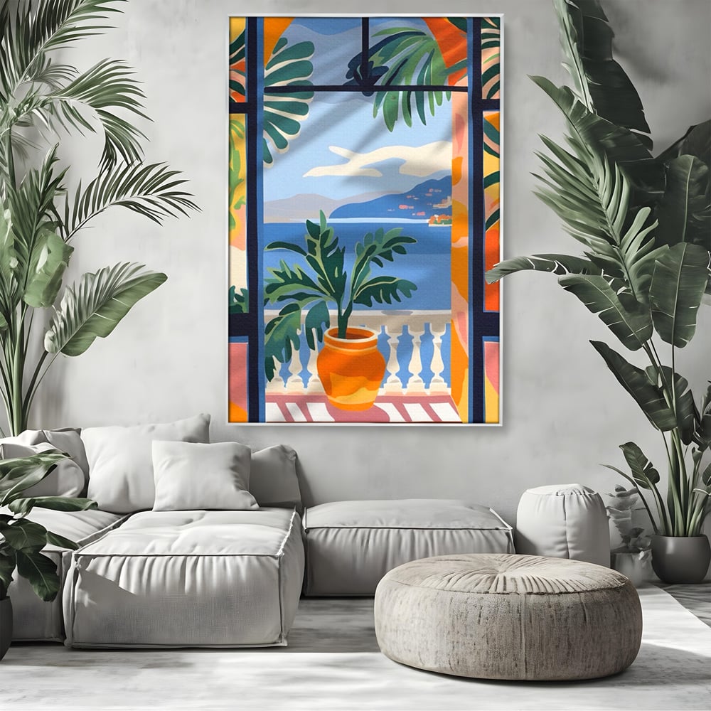 Tablou Canvas Premium LuxCanva® A1439, Summer View , Decorativ, Colorat, Vara, Priveliste, Geam, Living, Culori Vibrante